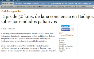 Tapiz de 50 kms. de lana conciencia en Badajoz sobre los cuidados paliativos (ABC.es 7/10/16)